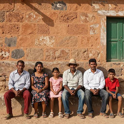 Family Photo Against Stone Wall
