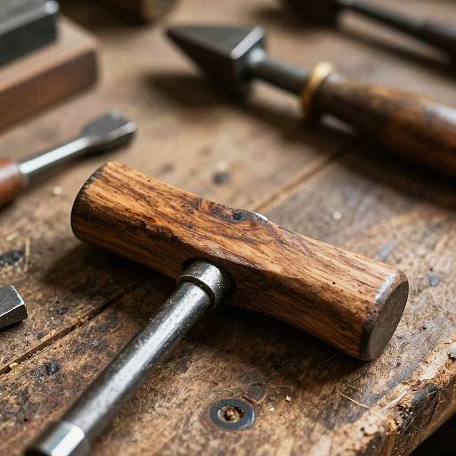 Rustic T-Shaped Wood and Steel Tool