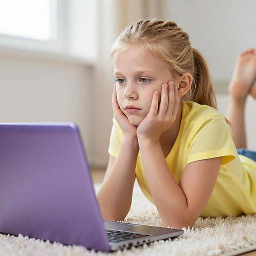 Blonde Girl on White Rug with Laptop