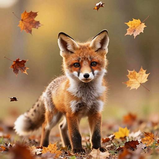 Playful Fox Cub in Autumn Glow