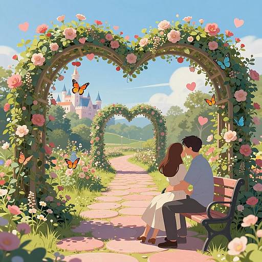 Romantic Couple in Heart-Shaped Garden Archway