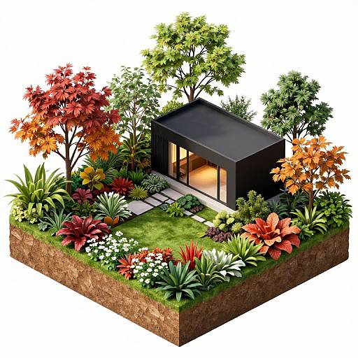 3D Cubic Garden with Modern House