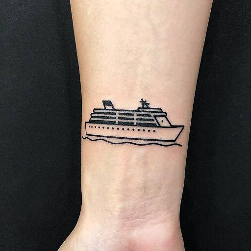 Minimalist Cruise Ship Tattoo Design