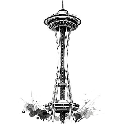 Abstract Black-and-White Space Needle Sketch