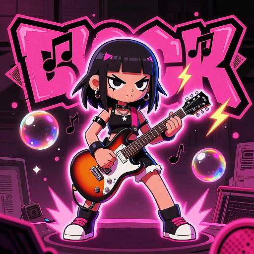 Edgy Cartoon Girl Rocker Scene