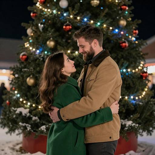 Romantic Christmas Hug Under Tree