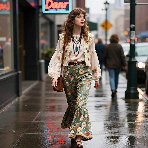 Whimsical 70s Poetess in Neon Rain