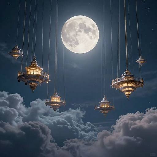 Ethereal Cloud Cities Suspended Under Full Moon