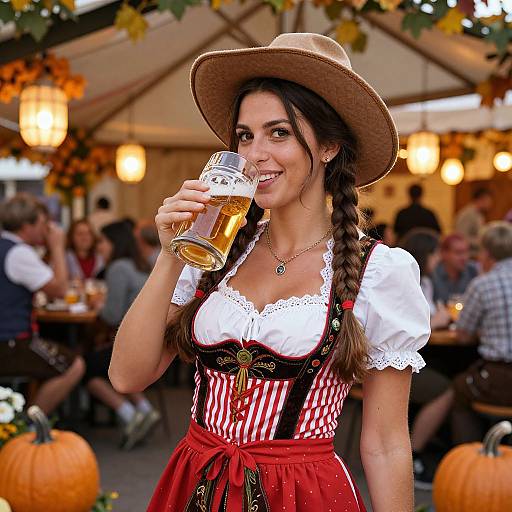 Cheerful Woman in Oktoberfest Costume
