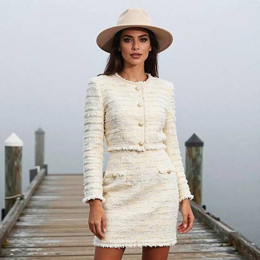 Chic Woman at Foggy Fishing Pier