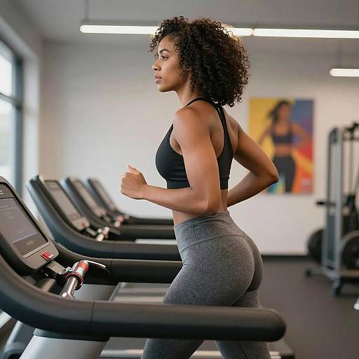 Fit Black Woman Running on Treadmill