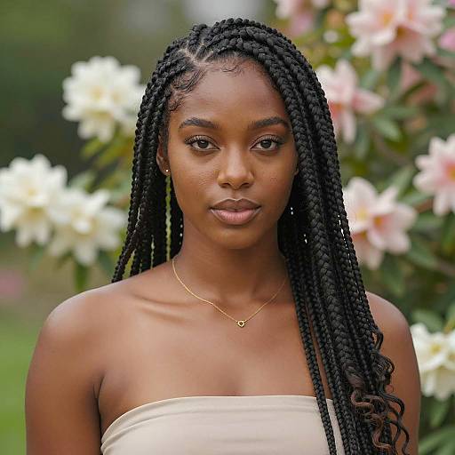 Portrait of Black Woman with Braided Hair in Garden