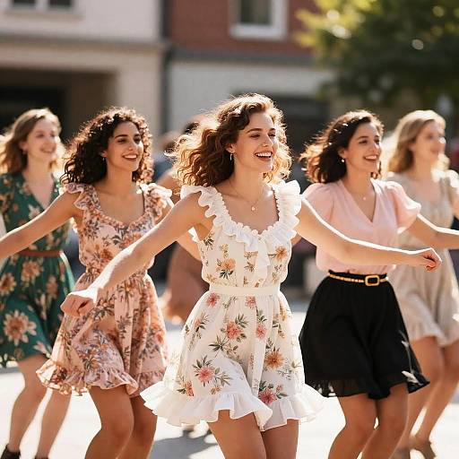 Joyful Outdoor Dance by Women in Dresses