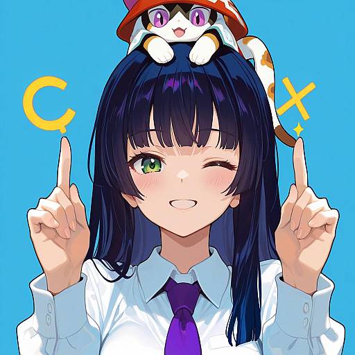Hime-Cut Schoolgirl Holding Pokémon Portrait