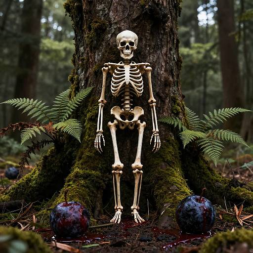 Eerie Skeleton Under Towering Tree