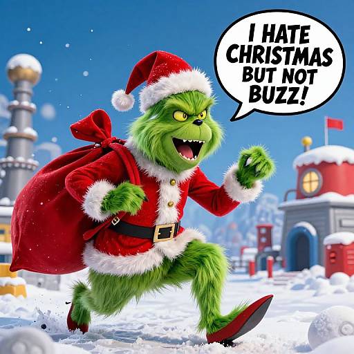 Grinch Stealing Santa's Bag Screaming