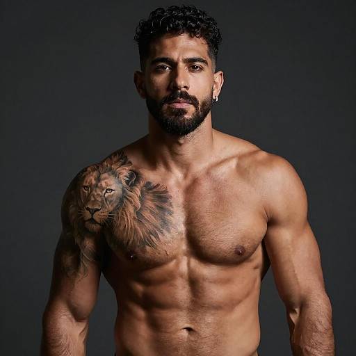 Muscular Man with Lion Tattoo