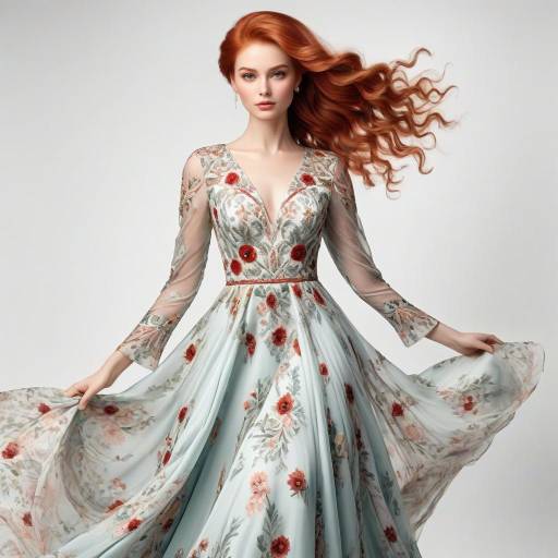 Elegant Mediterranean Woman in Floral Gown