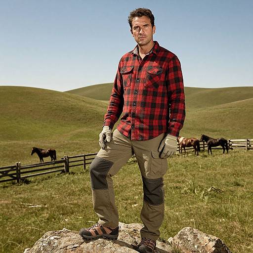 Man in Rustic Outdoor Adventure Attire