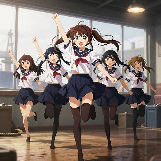 Dockside Mid-Jump Sailor Uniform Cheer