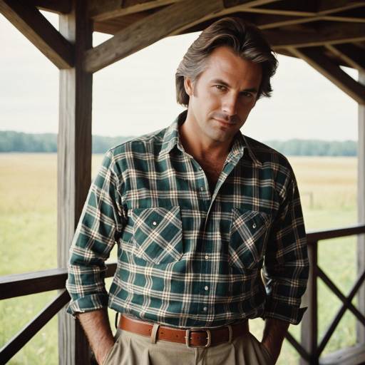 Middle-aged man in plaid shirt on porch