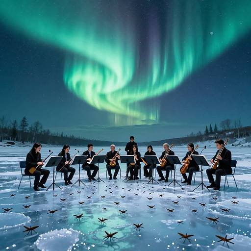 Frozen Water Strider Symphony Beneath Aurora