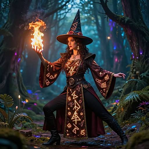 Female Magician Casting Fire Spell