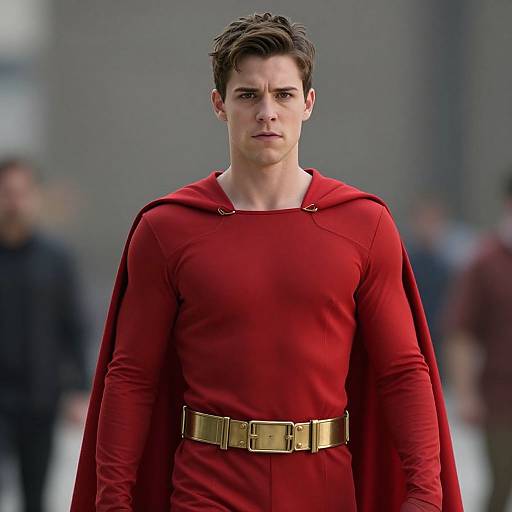 Realistic Male Superhero with Red Cape