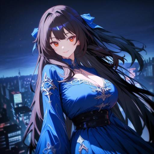 Aesthetic Nighttime Anime Girl Rooftop