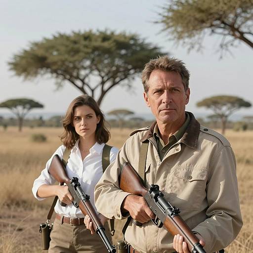 Savannah Duo with Rifles in Landscape