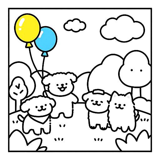 Playful Animal Coloring Scene