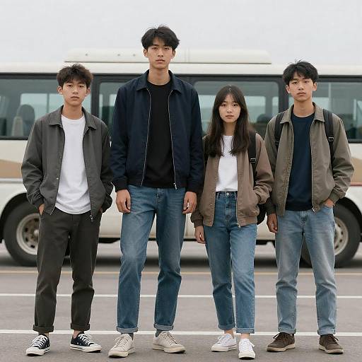Group of Teens in Parking Lot Scene