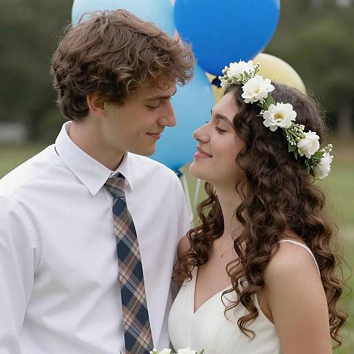 Young Couple Intimate Moment with Flower Crown