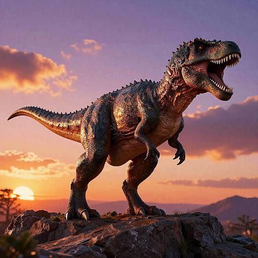Tiranasaur Roaring at Sunset Cliff