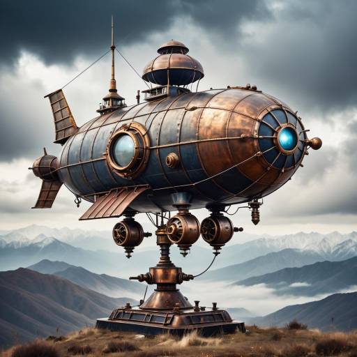 Steampunk Airship in a Cloudy Sky