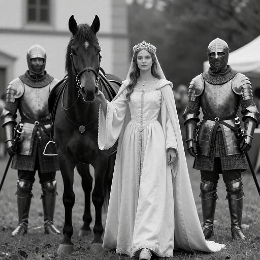 Regal Lady with Horse in Monochrome