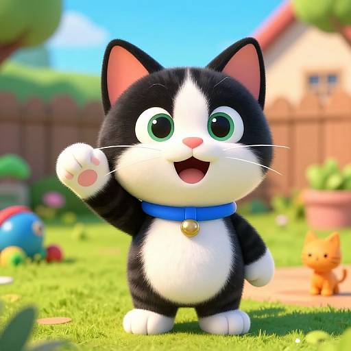 Joyful Striped Cat in Sunny Backyard