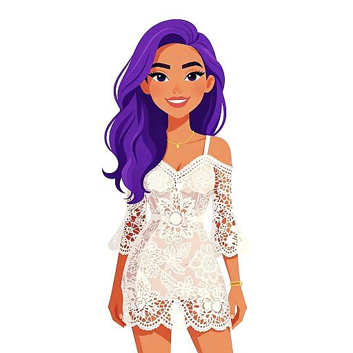 Boho Chic Woman in White Lace Dress