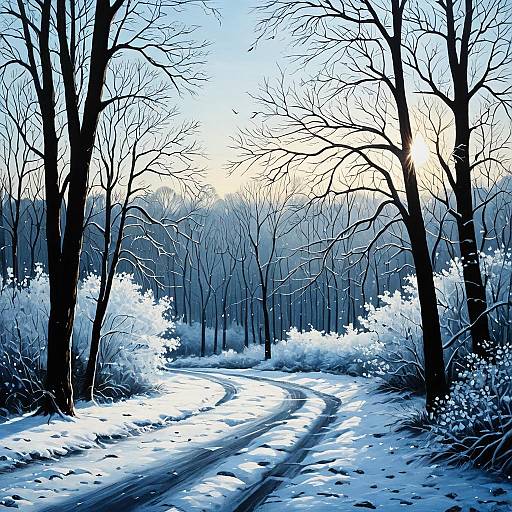 Winter Afternoon Snowy Forest Path