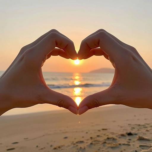 Sunset Heart Hands on Beach