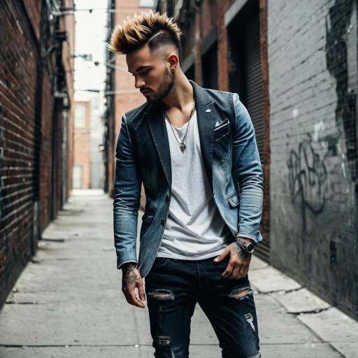 Male Model with Faux Hawk Fade Hairstyle in Urban Alley