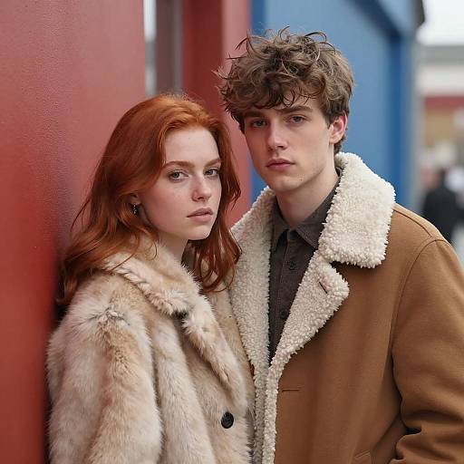 Young Couple in Fur and Shearling Coats