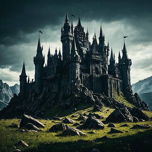 Ominous Jagged Castle in Enchanted Meadow