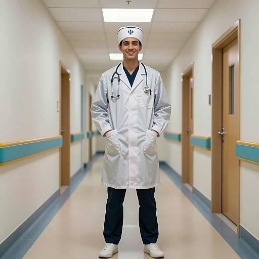 Young Male Doctor in Modern Hospital Costume