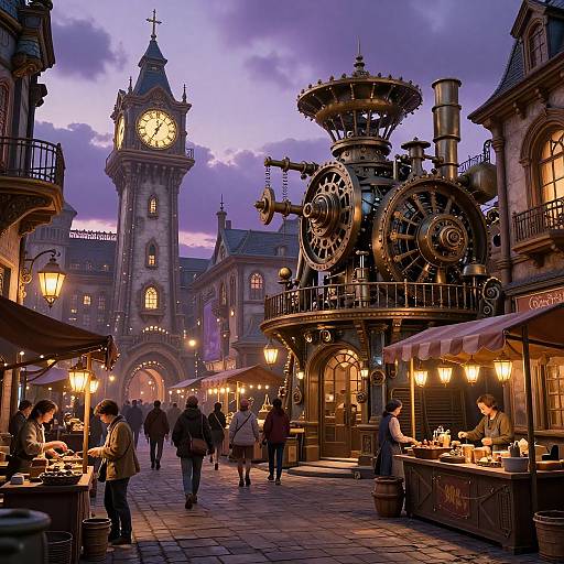 Steampunk Market Street at Twilight