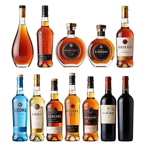 Twelve Liquor Bottles in Rows