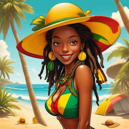 Rastafarian Beach Babe Pin-Up Art