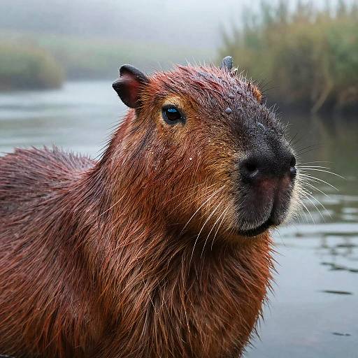 Red Capybara in Misty Morning Dew
