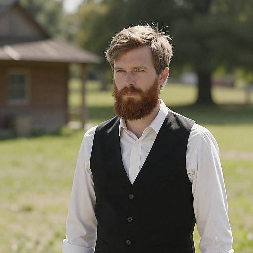 Intense Gaze: Bearded Man in Nature