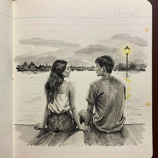 Romantic Twilight Pier Sketch